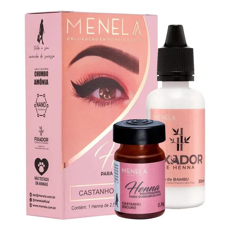 3x Kit Henna Para Sobrancelhas Castanho Escuro Menela 2,5g