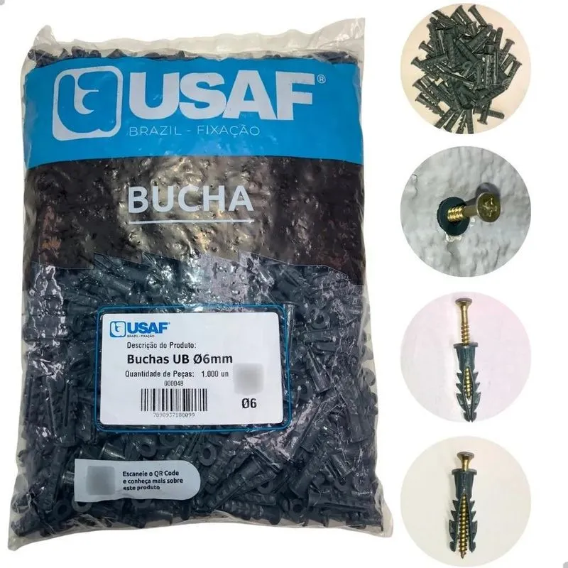 10x Bucha Sem Parafuso Com Aba Anel 6mm Com 1000 Peças