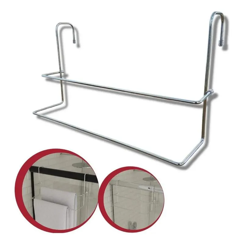 Suporte Duplo Porta Toalha Encaixe Para Box Banheiro Cromado
