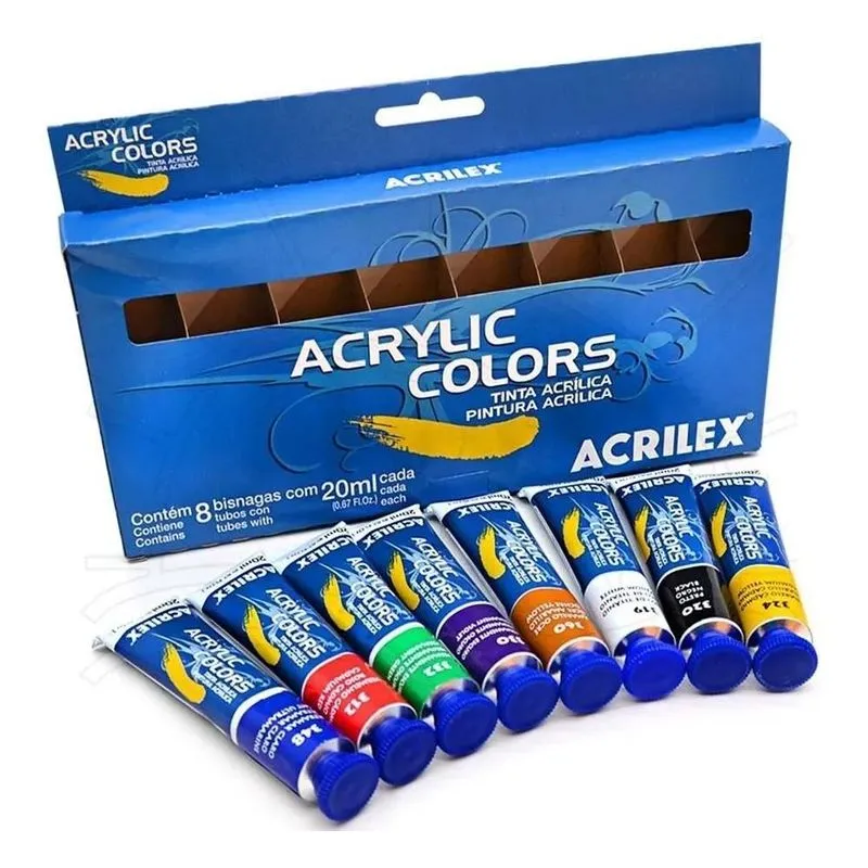 10x Tinta Acrilica Para Tela 20ml Acrilex 08 Cores