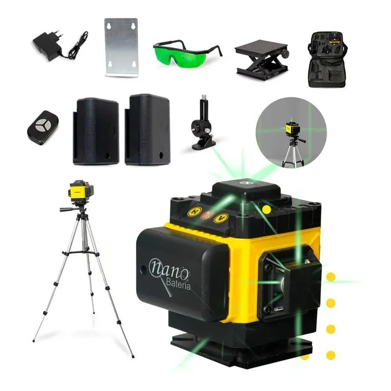 5x Kit Nível A Laser Verde 12 Linhas Esquadro + Suporte + Tr