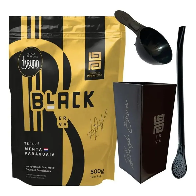 Kit Tereré Black Erva Mate 500g + Copo Quadrad Menta Paragua