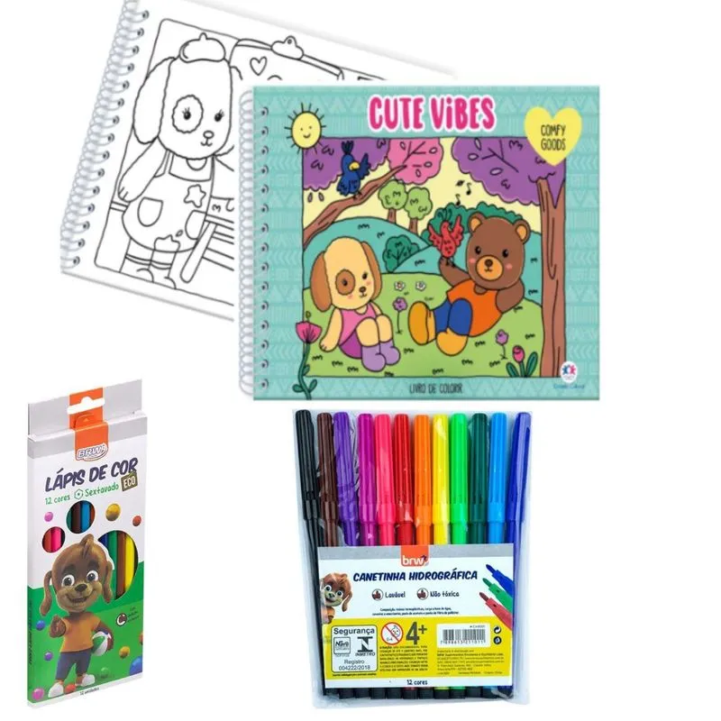 Livro De Colorir Bobbie Goods Cute Vibes + Lapis E Canetas