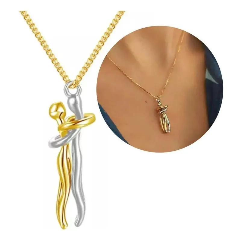 3x Colar Com Pingente Abraço Banhado A Ouro 18k Cor Dourado