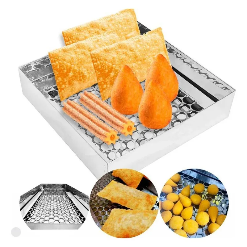 10x Escorredor Fritura Inox Bandeja 30x30x7cm Pastel Salgad