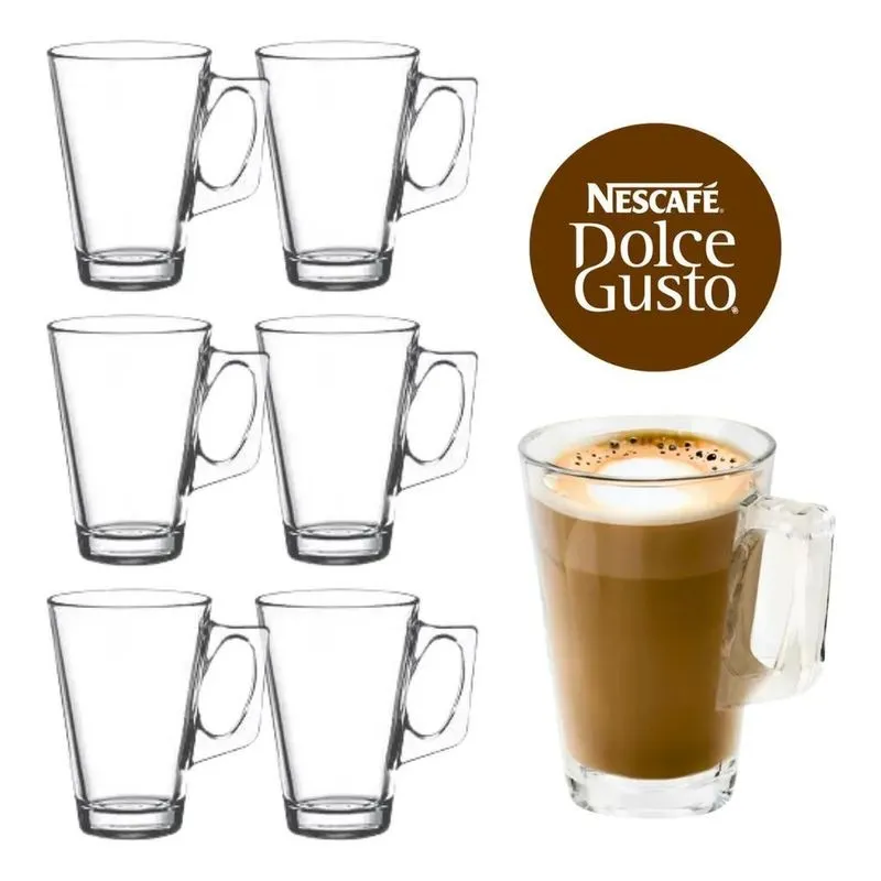 10x Kit 6 Canecas De Vidro 250ml Cappuccino Dolce Gusto - E