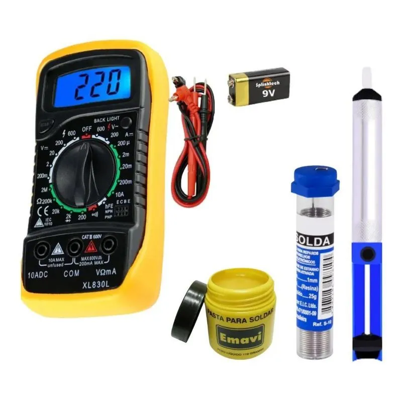 5x Kit Multimetro, Estanho, Sugador, Pasta Solda Acessorios