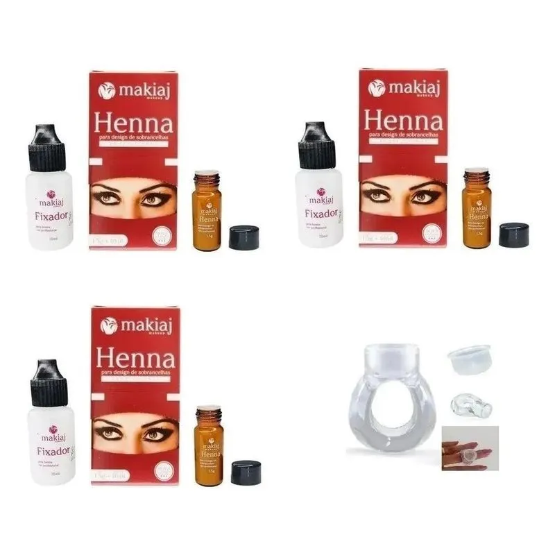 3x Kit 3 Henna Sobrancelha Makiaj Efeito Natural + Anel Bato