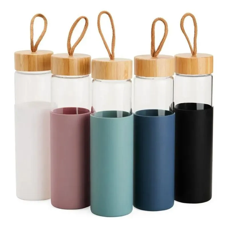 5x Garrafa Squeeze De Vidro Água Chá Suco 750 Ml Tampa Bambu