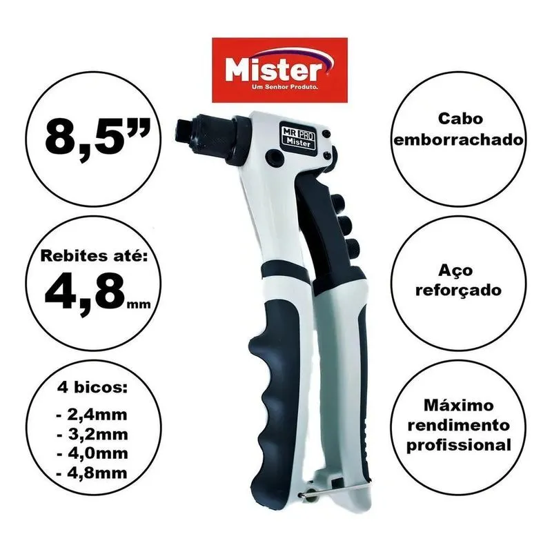 3x Rebitadeira Alicate Rebitador Profissional 3,2 Até 4,8mm