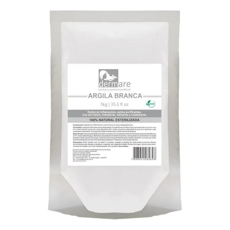 2x Dermare Argila Branca Máscara Facial Para Pele 1kg