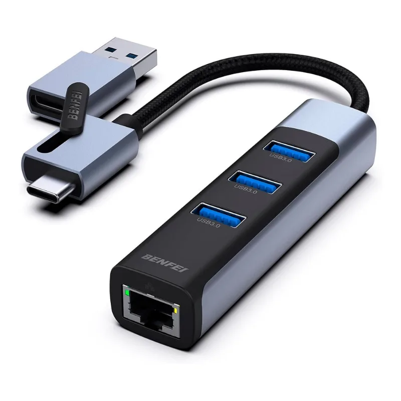 Hub Adaptador Multifuncional benfei 2 em 1 p/USB c/a 3.0 Cinza