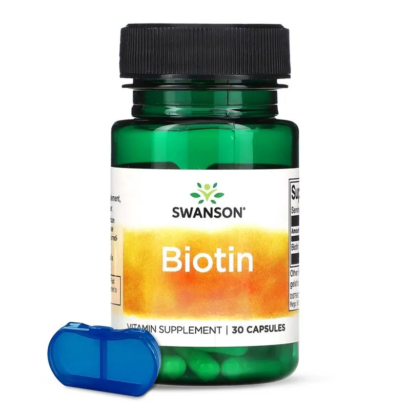 Biotina Pele Unhas Cabelo 5000mcg Swanson 30Capsulas + Porta Cápsulas