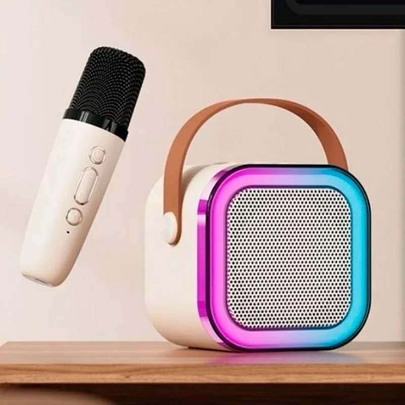 Caixa de Som Karaoke Portátil Bluetooth com Microfone Sem Fio e Luz