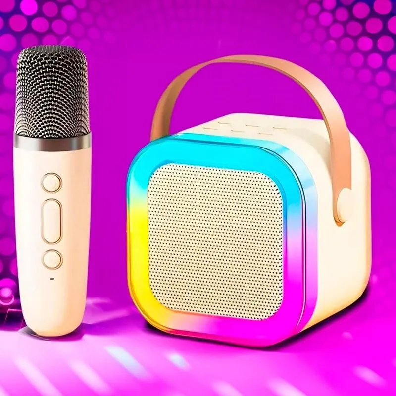 Caixa de Som Karaoke Portátil Bluetooth com Microfone Sem Fio e LED