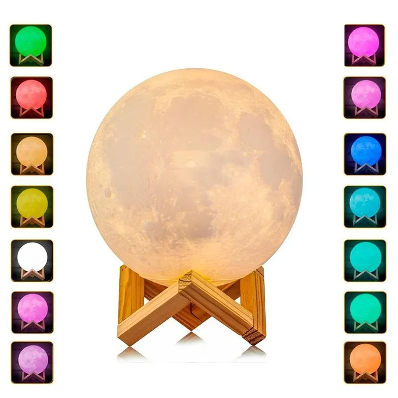 Abajur Umidificador Difusor Ar Lua Cheia 3D Luminária RGB
