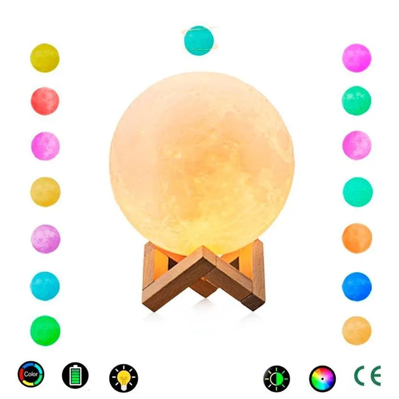Abajur Lua Cheia 3d Difusor Umidificador Luminária De Mesa