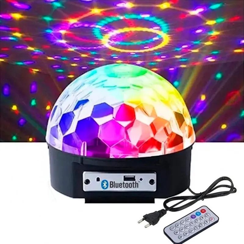 Bola De Balada Festa Colorida Giratória Com Controle Led