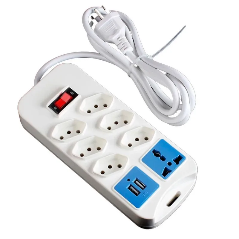 Régua De Energia Com 7 Tomadas E 2 Saídas Usb Branco Bivolt