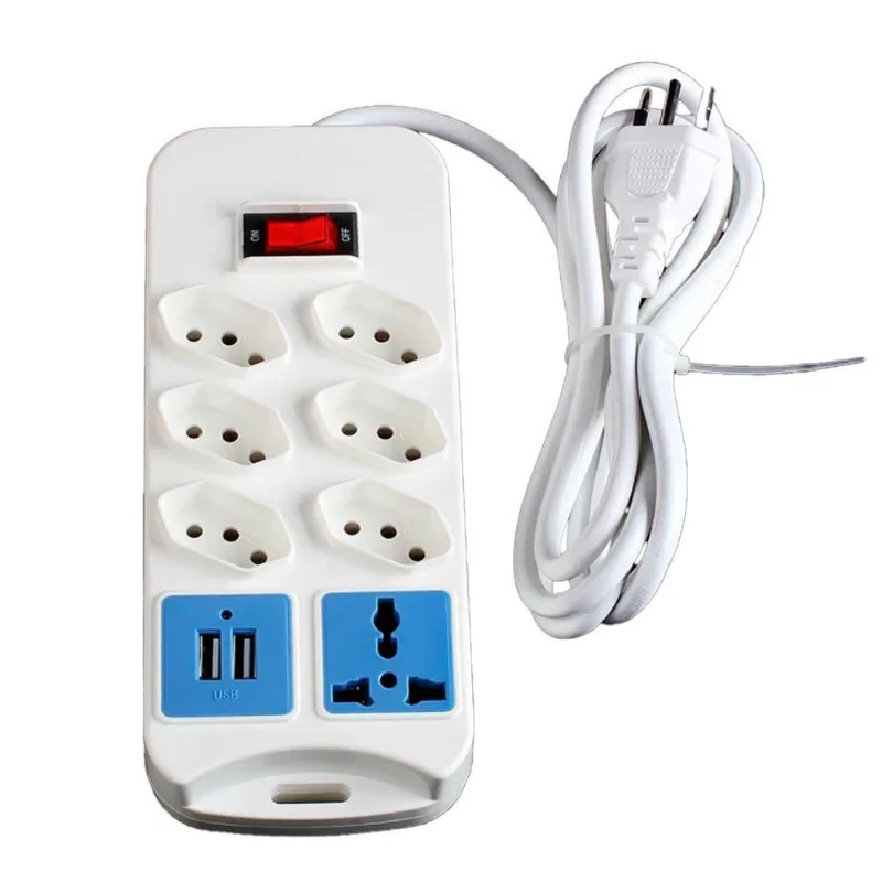 Extensão Bivolt Com 7 Tomadas 2 Usb 110V/220V Branco
