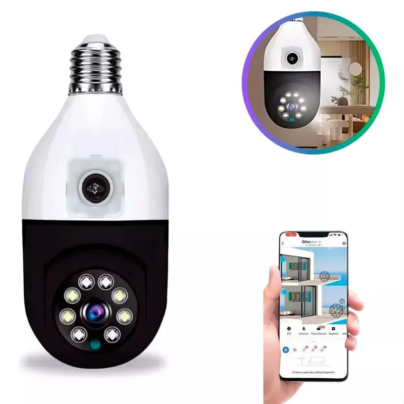 Lâmpada Câmera Wifi Com Lente Dupla Para Segurança Noturna