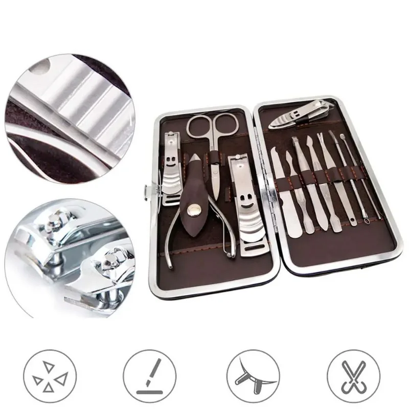 Kit Unhas Completo 12em1 Portátil Pinça Tesoura E Cortador
