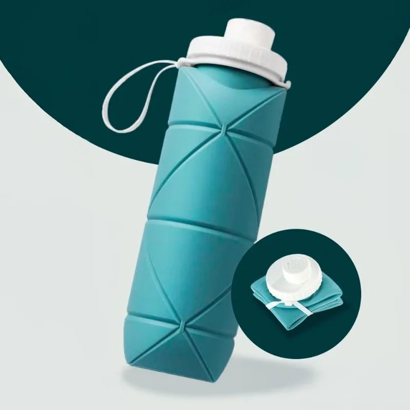 Garrafa De Silicone 600ml Dobrável Perfeita Para Academia