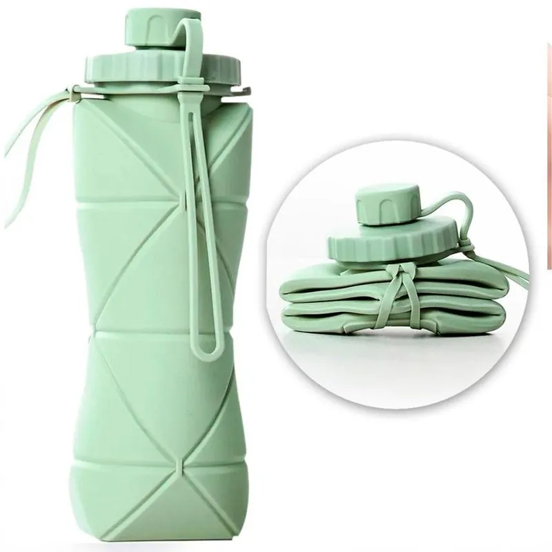 Garrafa De Silicone Dobrável 600ml Compacta Ideal Para Bolsa