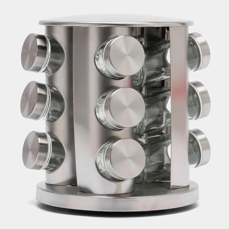 Conjunto Porta Condimento Giratório Vidro Tampa Inox Cozinha