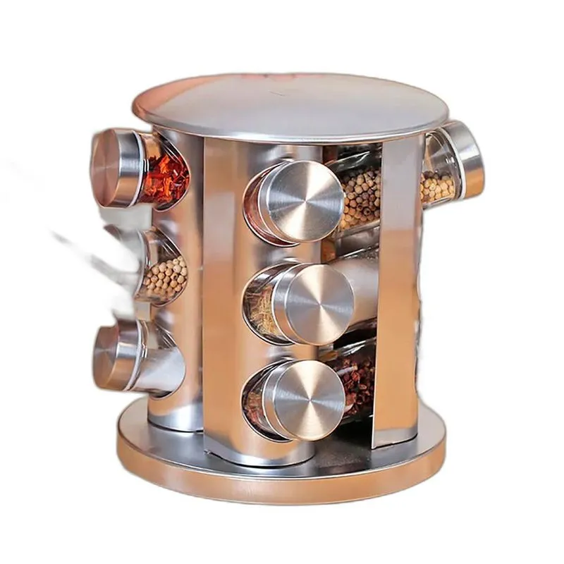 Conjunto Porta Condimento Giratório Vidro Tampa Inox