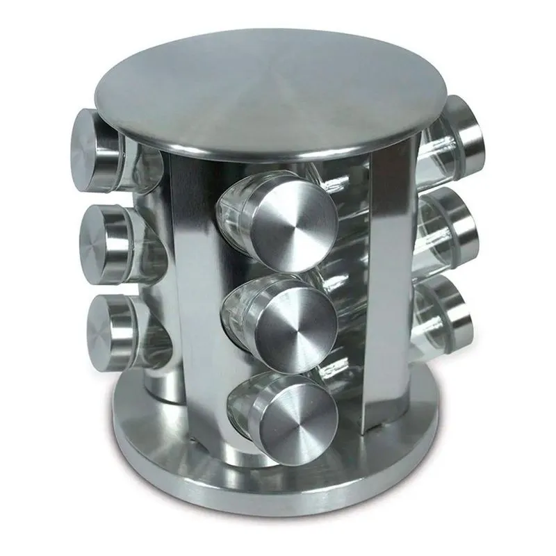 Organizador Porta Condimentos Vidro Giratório Tampa Inox