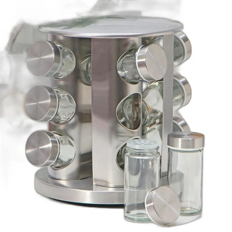 Organizador Porta Condimentos Vidro Giratório Tampa Inox