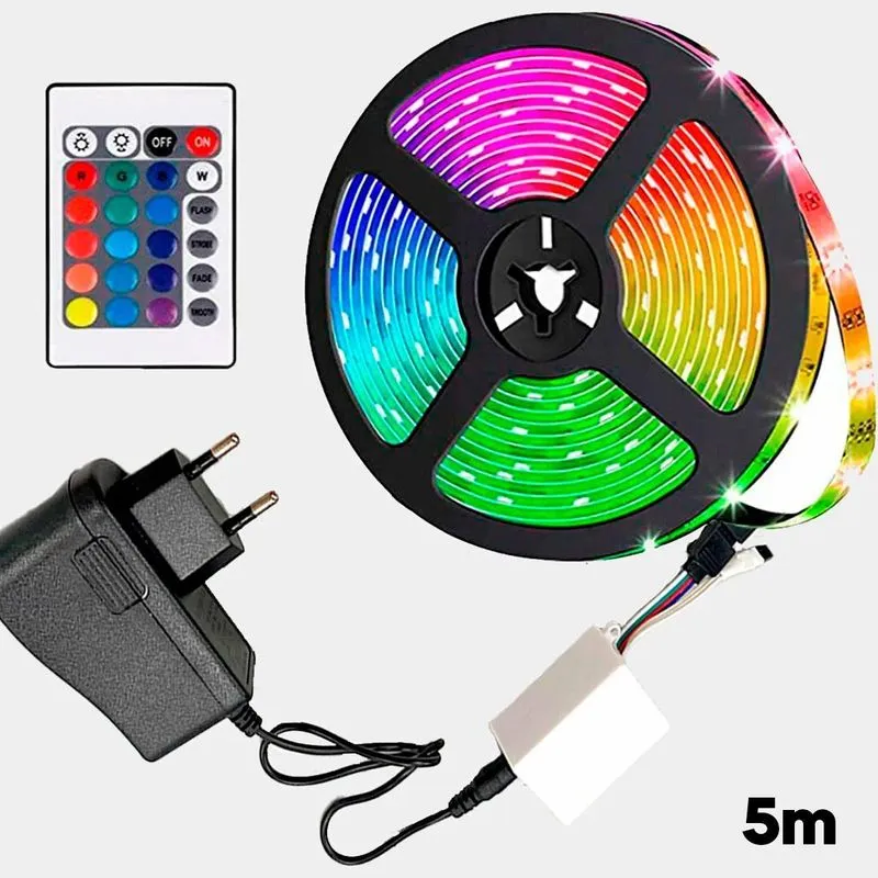 Fita Led Rgb 5m Luz Digital Controle Neon Decoração Brilho
