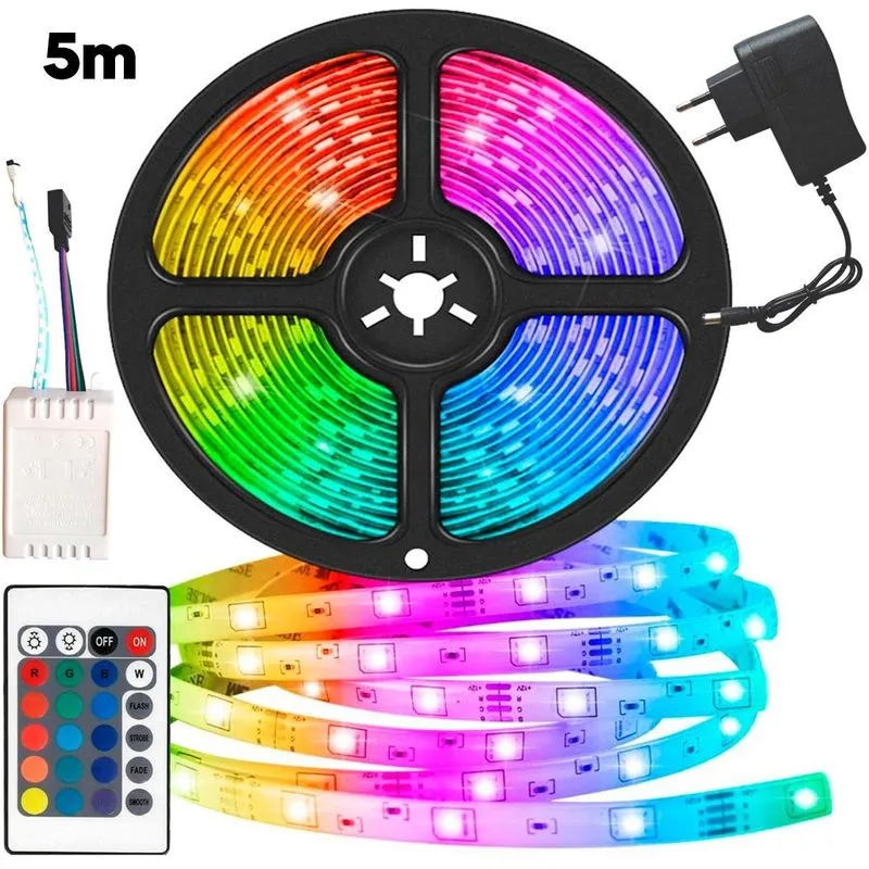 Fita Led Rgb 5m Luz Flexível Digital Colorido Controlador