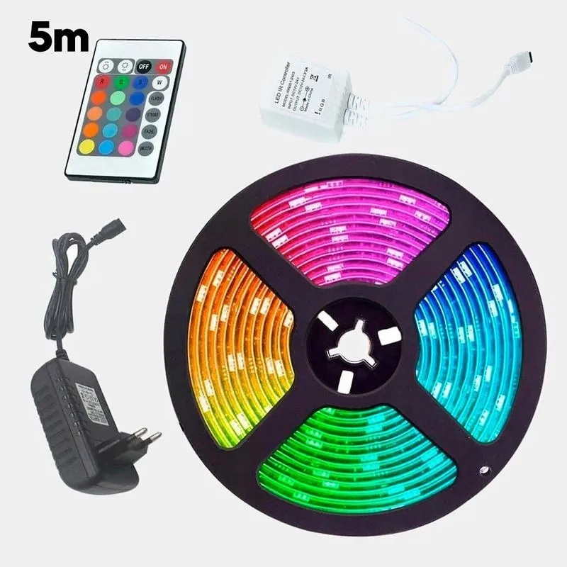 Fita Led Rgb 5m Iluminação Multicores Fonte 110v/220v Neon