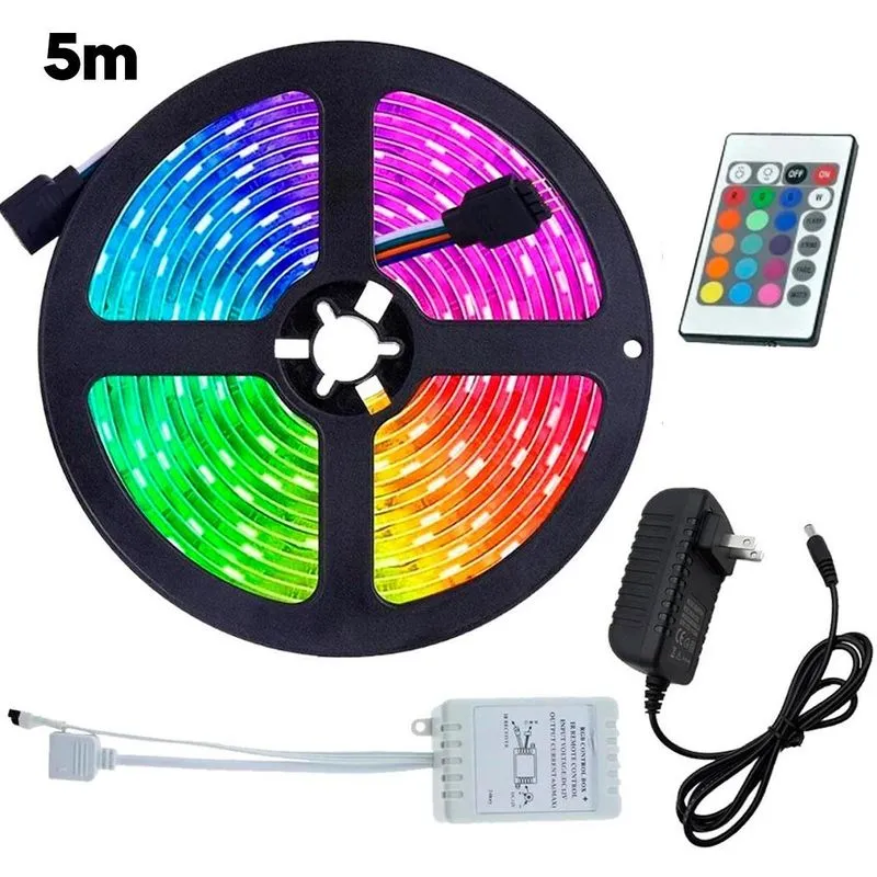 Fita Led Rgb 5m Flexível C/Controle Iluminação Brilho
