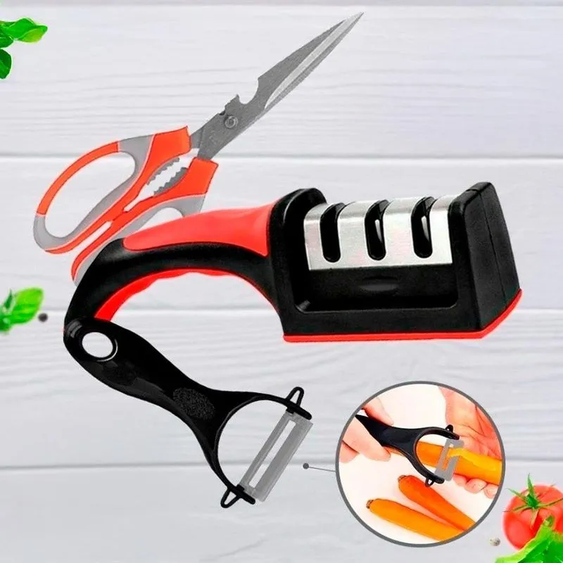 Kit Amolador Portátil Para Cozinha Churrasco Facas E Tesoura