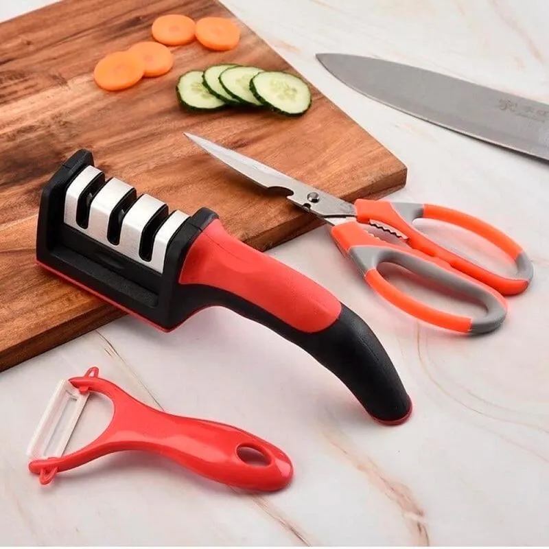Kit Amolador Portátil Para Cozinha Churrasco Facas E Tesoura