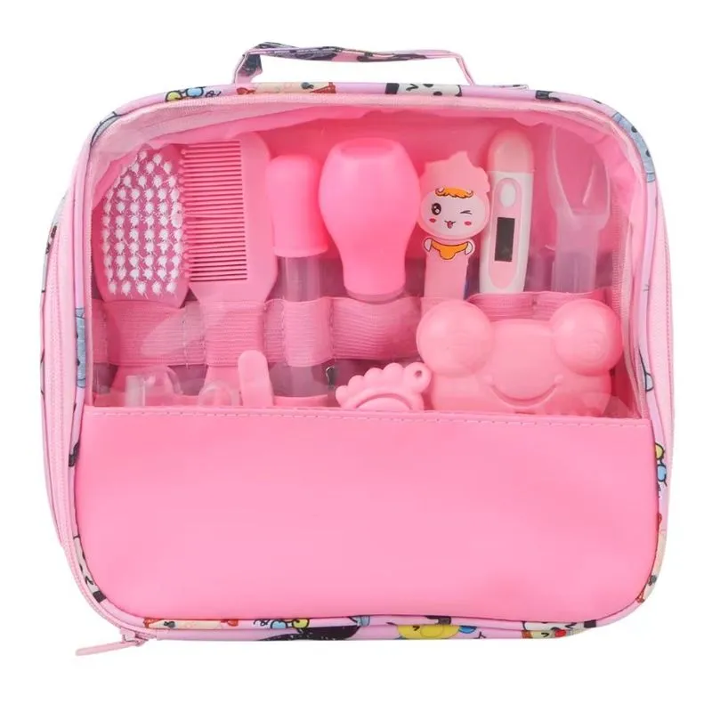 Kit Higiene Rosa Infantil Tesoura Escova De Dedo Bolsa