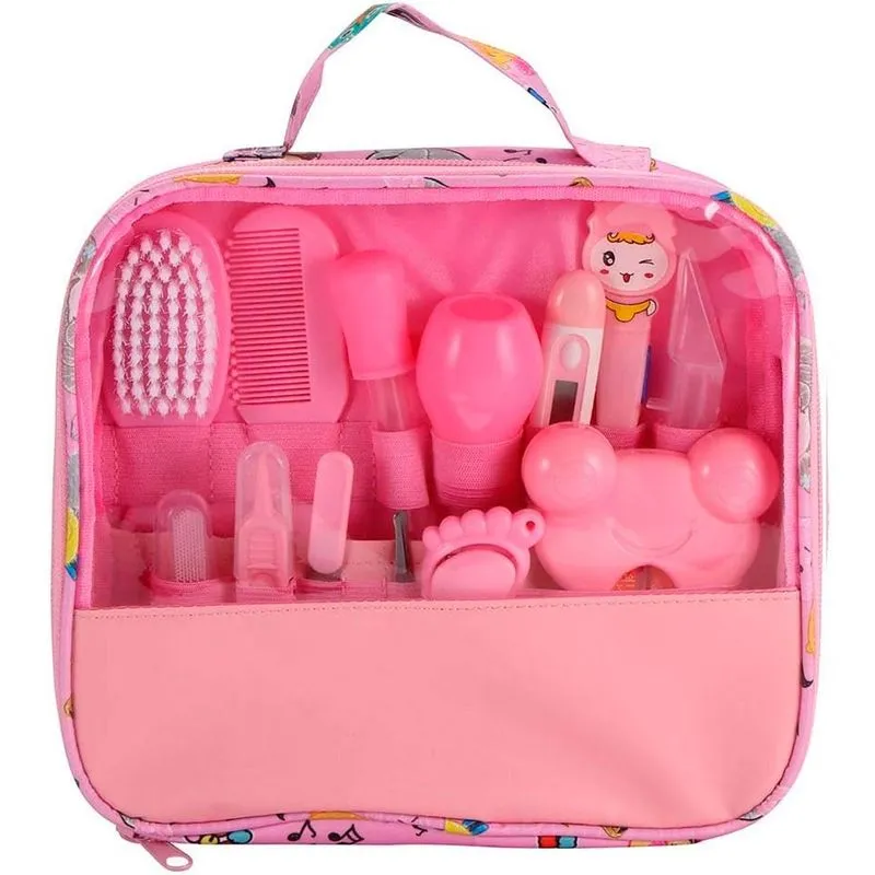 Kit Higiene Bebê Rosa Bolsa Tesoura Escova De Dedo