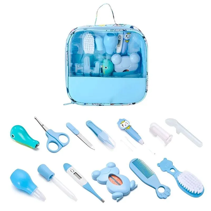 Kit Higiene Recém Nascido Azul Tesoura Escova Bolsa
