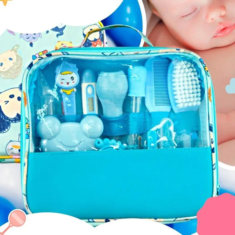 Kit Higiene Infantil Azul Pente Bolsa Termômetro Colher