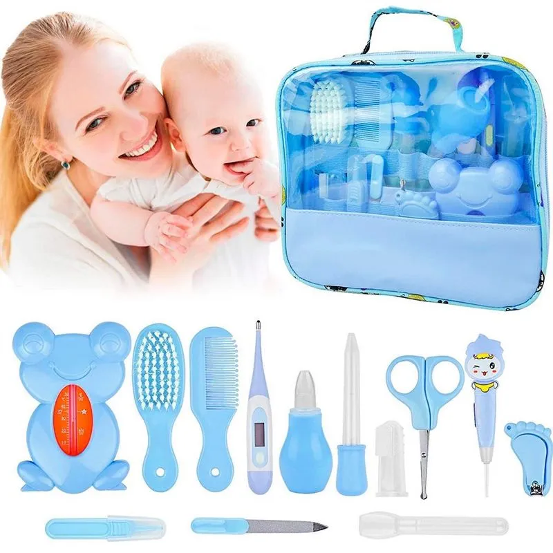 Kit Higiene Bebê Azul Bolsa Termômetro Digital Colher