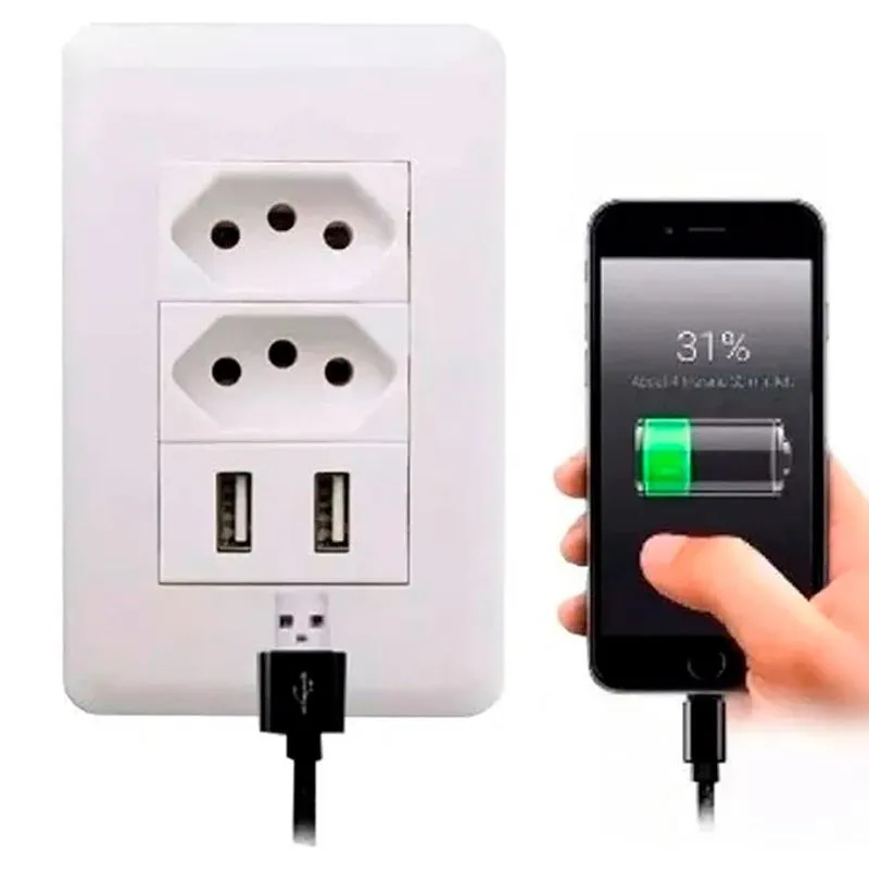 Carregador Tomada Usb Branco Universal Bivolt Parede
