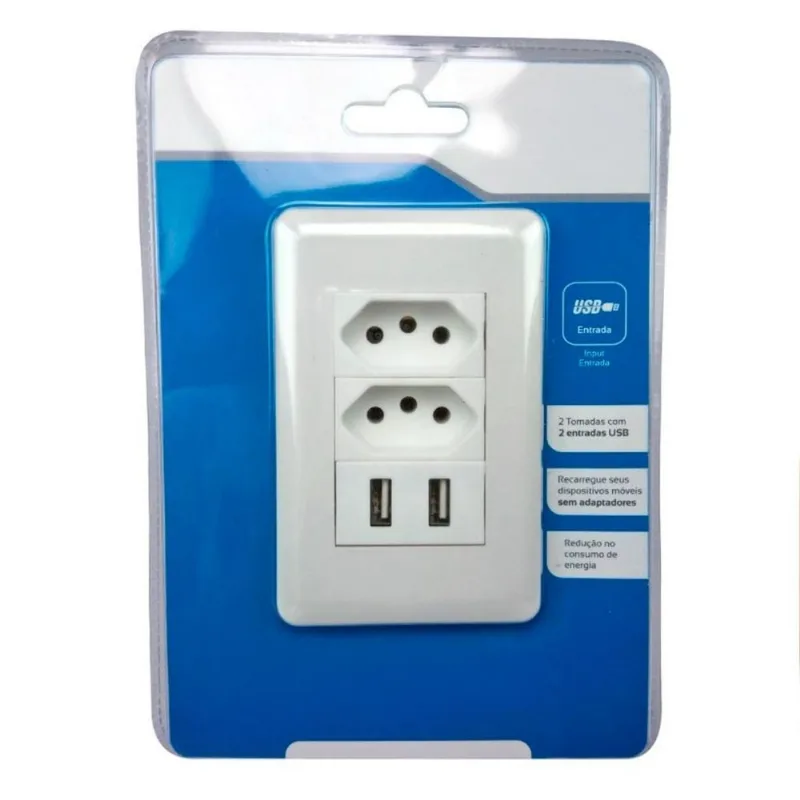 Tomada Universal Usb Entrada Dupla Parede Bivolt