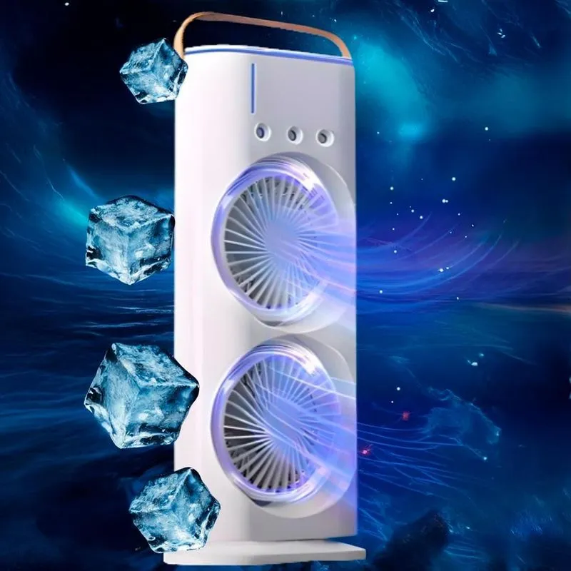 Ventilador Usb Potente Torre Duplo Mesa Led Umidifica