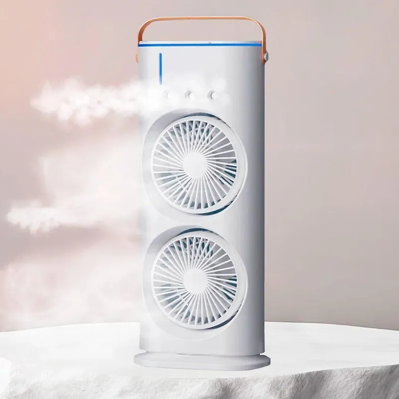 Ventilador Usb Torre Duplo Potente Led Mesa Umidificador
