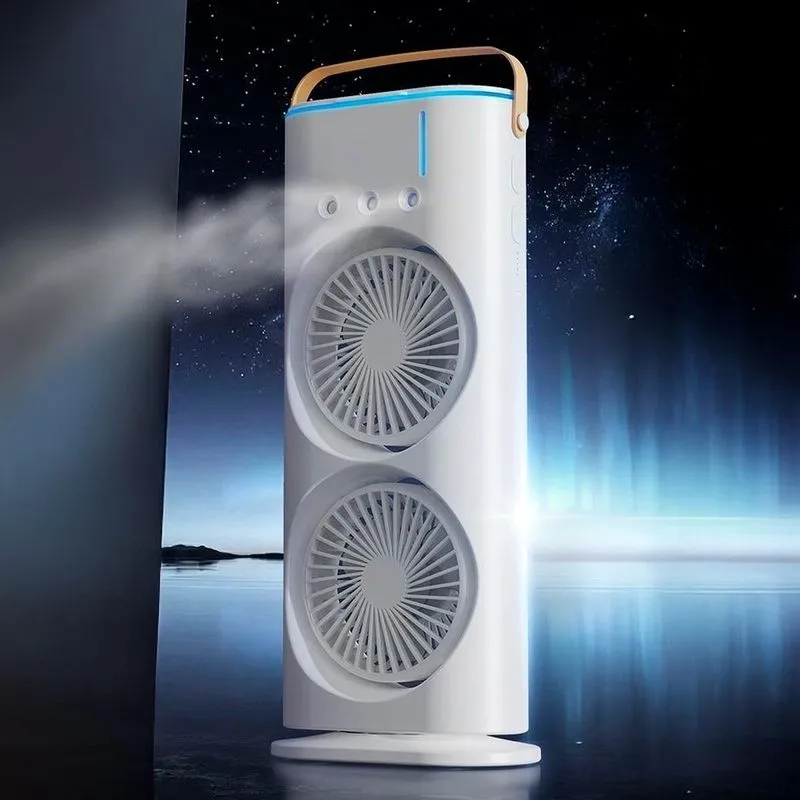 Ventilador Usb Torre Duplo Potente Led Mesa Umidificador