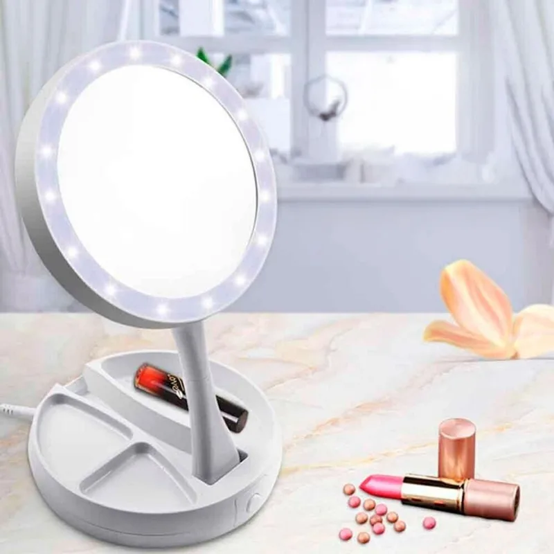 Espelho Portátil Iluminado Led Ajustável Perfeito Maquiagem
