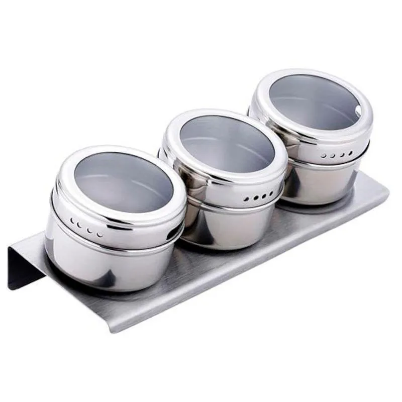 Porta Condimentos Aço Inox Magnético Kit 3 Para Geladeira